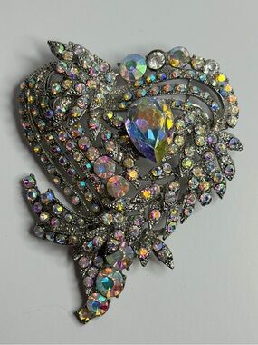 Aurora Borealis Crystal Heart Brooch